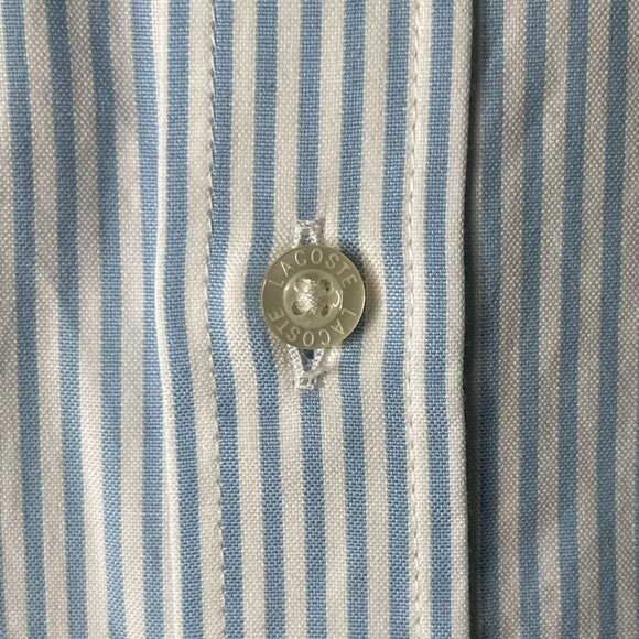 NWT Lacoste Kids' White Blue Striped Print Oxford Cotton Shirt Size 14 Years - Picture 7 of 8